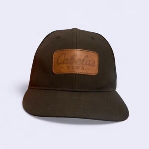 Cabela’s CLUB Member Exclusive Trucker Hat Brown Leather Patch Mesh Snapback